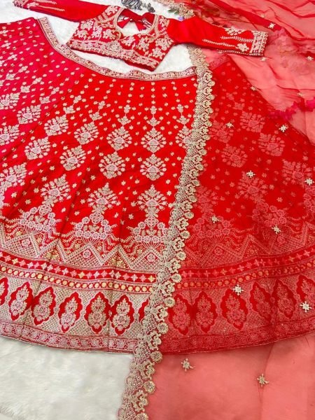 Premium Malai Satin Embroidery Lehenga Choli  Bridal Lehenga Choli