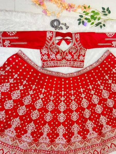 Premium Malai Satin Embroidery Lehenga Choli  Bridal Lehenga Choli