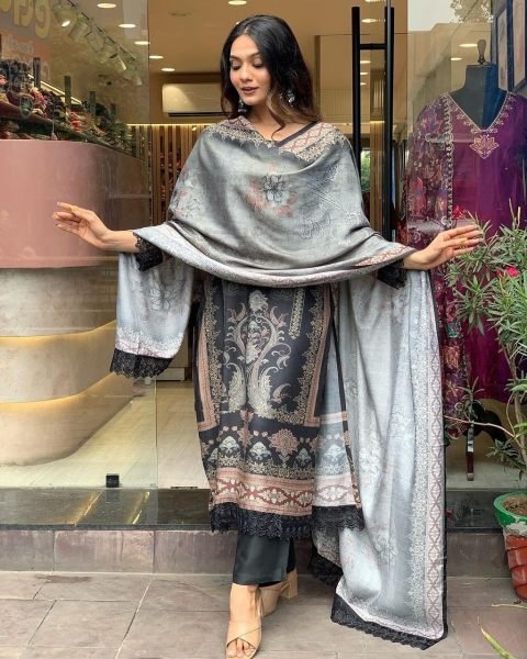 Premium Maslin Printed Kurta Set With Digital Print 3 Piece Kurti Set