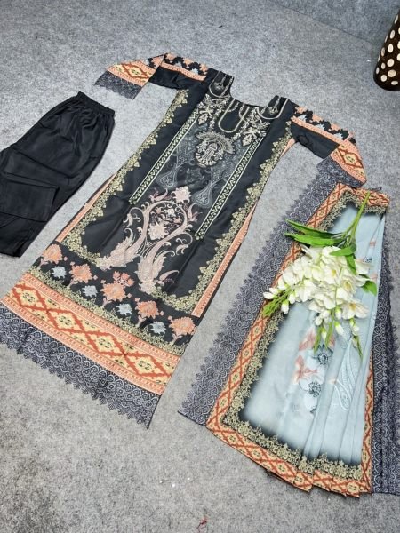 Premium Maslin Printed Kurta Set With Digital Print 3 Piece Kurti Set