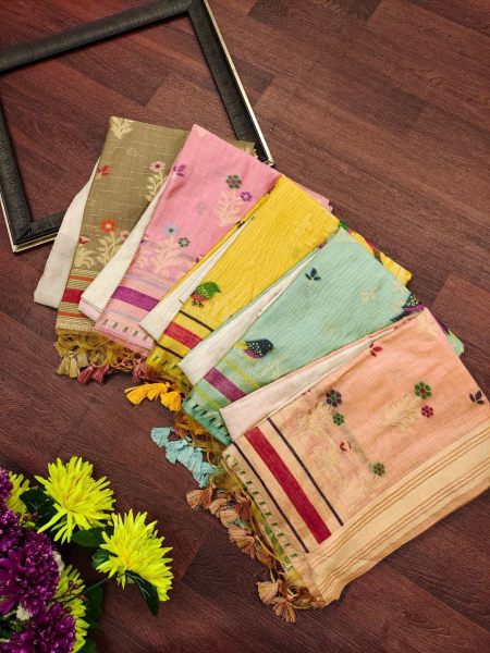 Premium Muga Cotton Saree with Colorful Resham and Zari Weaving Cotton Sarees Wholesale