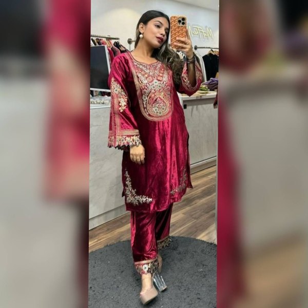 Designer Heavy Velvet Pakistani Suit with Sequin Embroidery Ready To Wear Collection