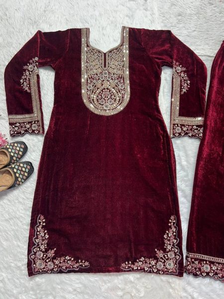 Designer Heavy Velvet Pakistani Suit with Sequin Embroidery Ready To Wear Collection