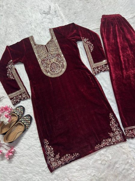 Designer Heavy Velvet Pakistani Suit with Sequin Embroidery Ready To Wear Collection