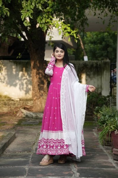 Premium Pink Readymade Anarkali Suit Set 3 Piece Womens Wear from Surat Wholesaler in Surat Anarkali Kurtis 