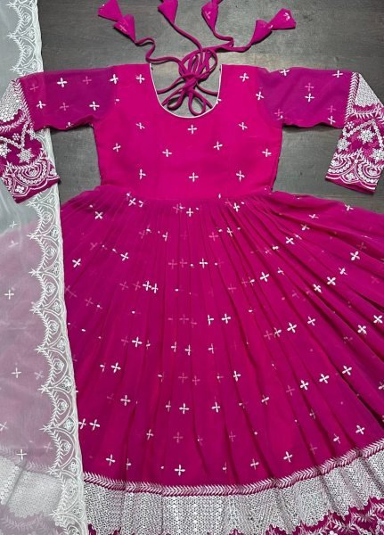 Premium Pink Readymade Anarkali Suit Set 3 Piece Womens Wear from Surat Wholesaler in Surat Anarkali Kurtis 