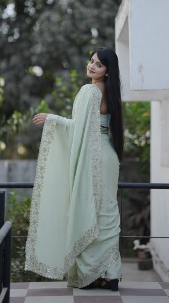premium platinum crush saree with mirror work wholesale price Embroidery Sarees Wholesale