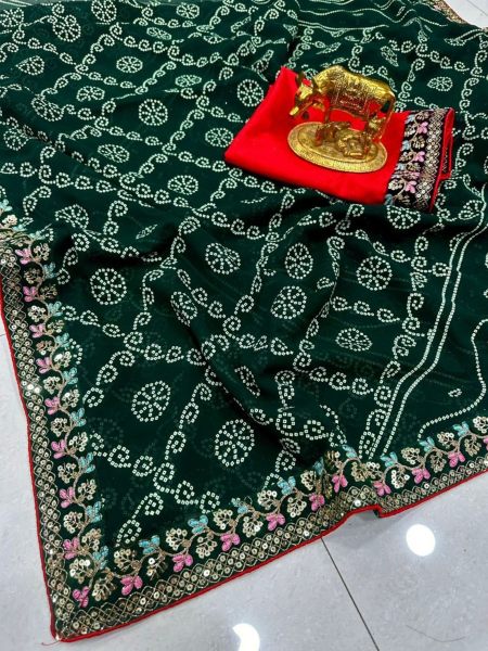 Premium Pure Georgette Saree  with Beautiful Bandhani Print Georgette Sarees Wholesale