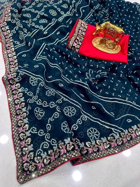 Premium Pure Georgette Saree  with Beautiful Bandhani Print Georgette Sarees Wholesale