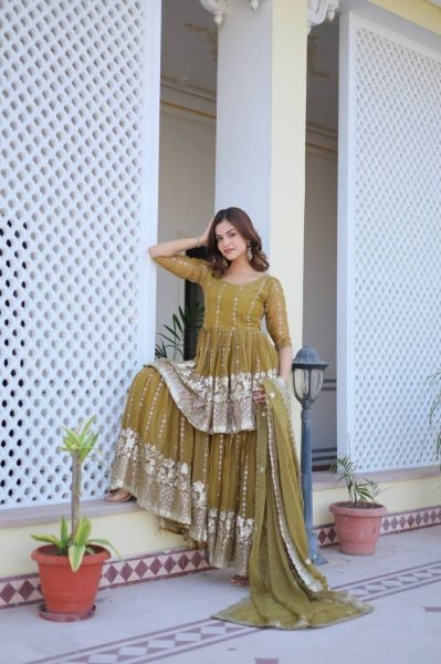 Premium Pure Shimmer Fabric Top   Sharara Suit with Dupatta At Wholesale Price Sharara Set