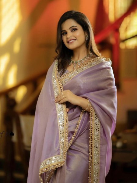 Premium Purple Net Saree with Embroidery and Mirror Work Designer Look Sarees 