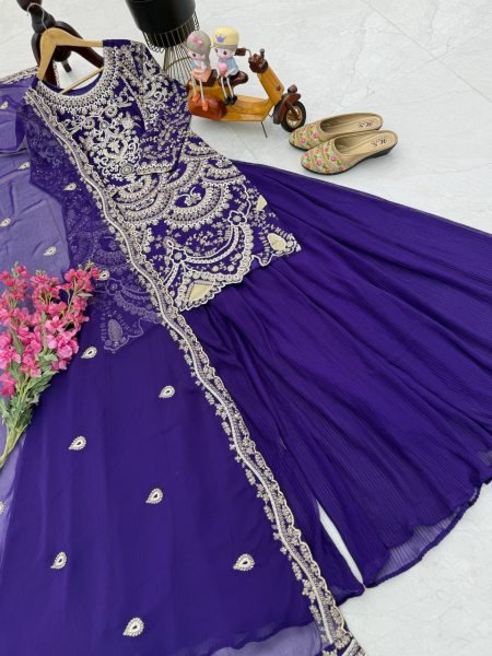 Premium Georgette Sequin Kurti Palazzo Set Full Heavy Party Wear Suit by Royal Export, Surat Ready To Wear Collection
