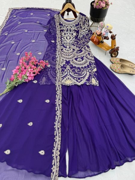 Premium Georgette Sequin Kurti Palazzo Set Full Heavy Party Wear Suit by Royal Export, Surat Ready To Wear Collection