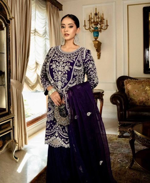 Premium Georgette Sequin Kurti Palazzo Set Full Heavy Party Wear Suit by Royal Export, Surat Ready To Wear Collection
