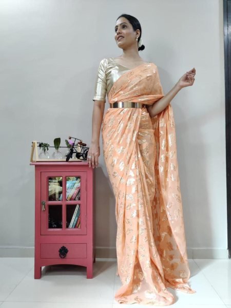  Premium  Ready To Wear Georgette Saree with beautiful print  Ready To Wear Saree 