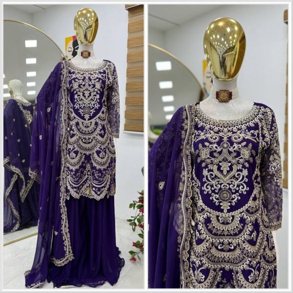 Premium Georgette Sequin Kurti Palazzo Set Full Heavy Party Wear Suit by Royal Export, Surat Ready To Wear Collection