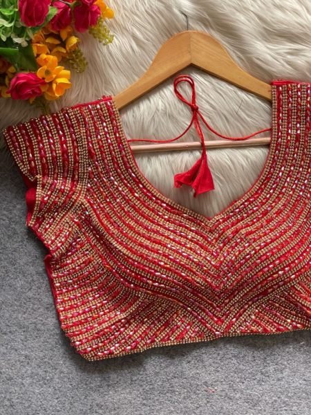Premium Red Silk Blouse with Heavy Pearl Handwork Party Ready Glam Look Blouse Collection