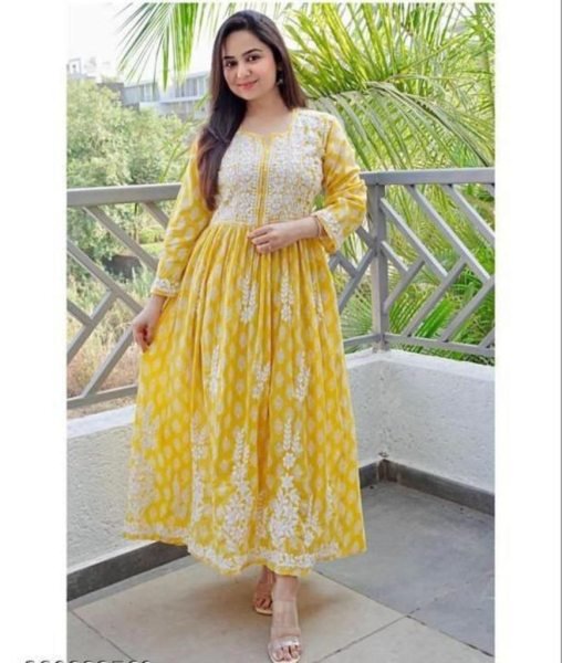 Premium Reyon Cotton Chikankari Work Kurti Lucknowi Chikankari Kurtis Wholesale