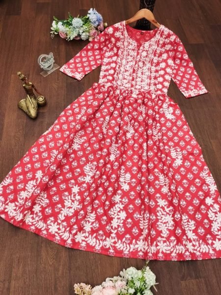 Premium Reyon cotton chikankari Kurtis Lucknowi Chikankari Kurtis Wholesale