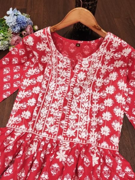 Premium Reyon cotton chikankari Kurtis Lucknowi Chikankari Kurtis Wholesale