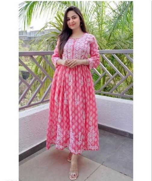 Premium Reyon Cotton Chikankari Work Kurti Lucknowi Chikankari Kurtis Wholesale