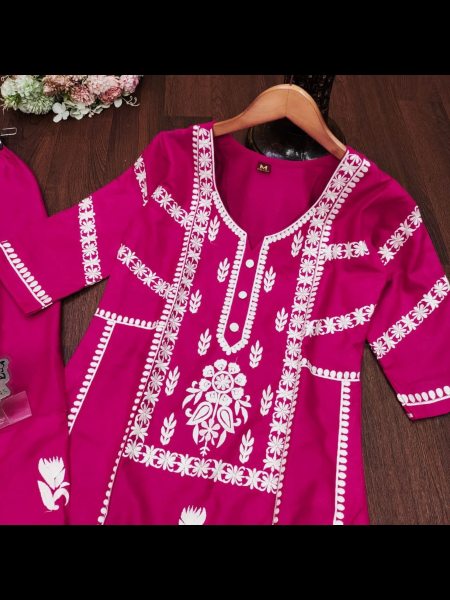 Premium Reyon cotton with beautiful chikankari work Kurti pant  Lucknowi Chikankari Kurtis Wholesale