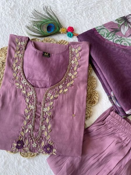 Premium Roman Silk Kurti With Dupatta And Bottom  3 Piece Kurti Set