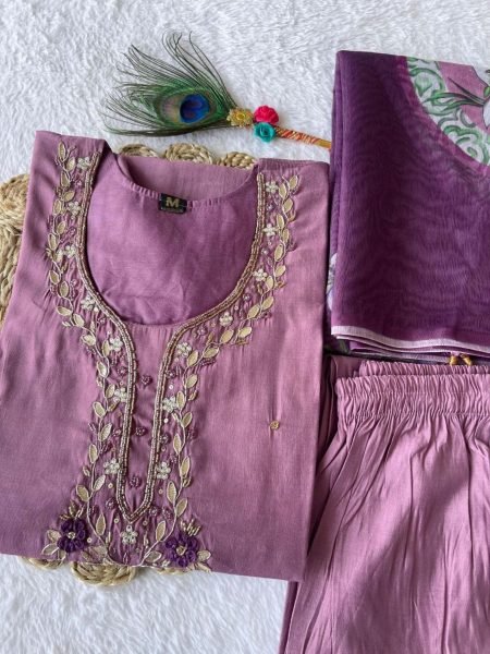 Premium Roman Silk Kurti With Dupatta And Bottom  3 Piece Kurti Set