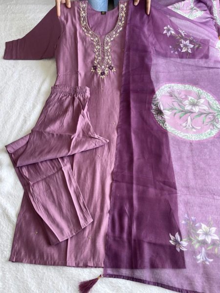 Premium Roman Silk Kurti With Dupatta And Bottom  3 Piece Kurti Set