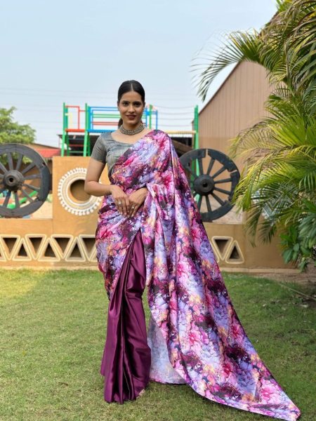 Premium satin silk  and Digital Printed Saree  Ready To Wear Saree 