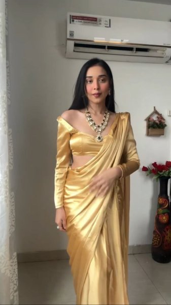 Premium Satin Silk Ready To Wear Saree  Ready To Wear Saree 