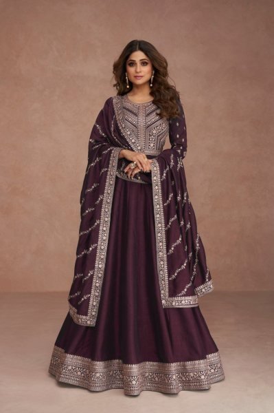 Premium Silk With Sequence Embroidery Work Anarkali Gown   Dupatta Ready To Wear Collection