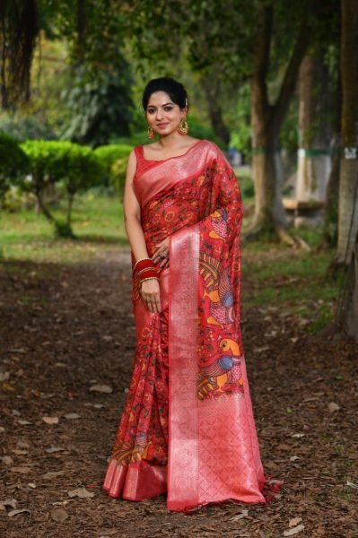 Premium Soft Chanderi Saree With All Over Traditional Kalamkari Print Designer Wedding Sarees Wholesale
