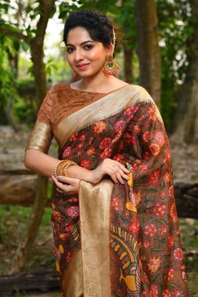 Premium Soft Chanderi Saree With All Over Traditional Kalamkari Print Designer Wedding Sarees Wholesale