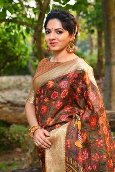 Premium Soft Chanderi Saree With All Over Traditional Kalamkari Print Designer Wedding Sarees Wholesale