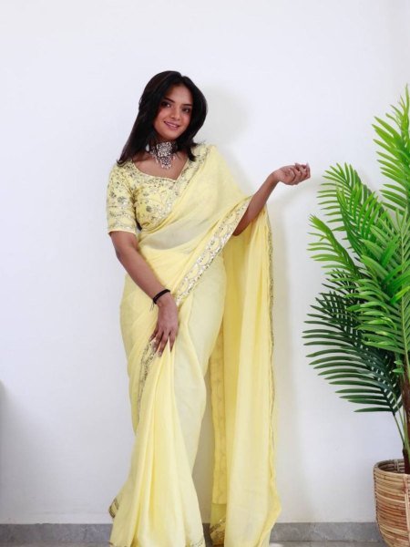 Premium Soft Chiffon Embroidered Saree with Sequins Work   Blouse Piece In Wholesale  
