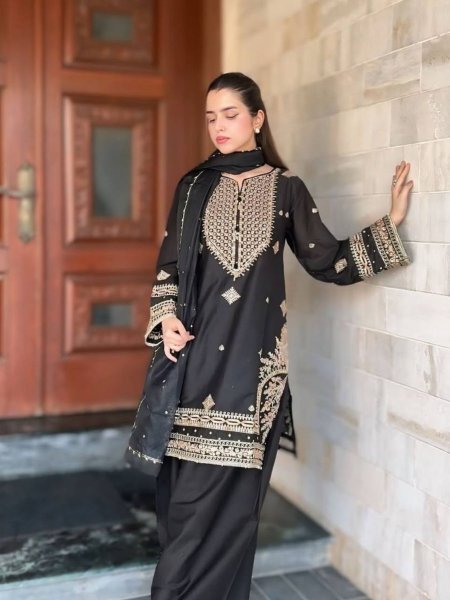 premium stitched black sharara suit festive wear outfit for women 