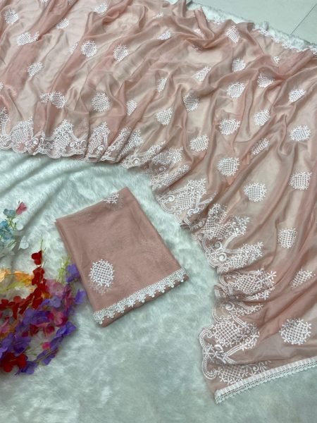 Premium Teby Organza Silk Saree With Embroidery Work  Organza Sarees Wholesale