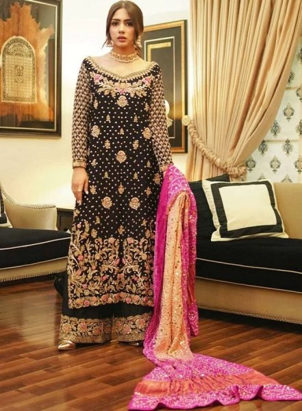 Premium Velvet Embroidery Winter Suit with Plazzo & Chinon Dupatta Ready To Wear Collection
