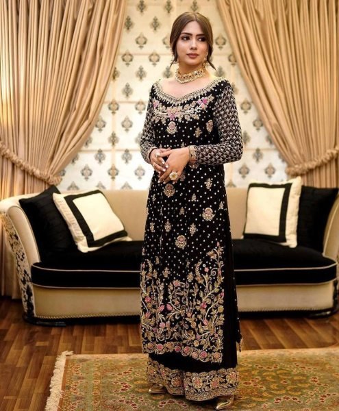 Premium Velvet Embroidery Winter Suit with Plazzo & Chinon Dupatta Ready To Wear Collection