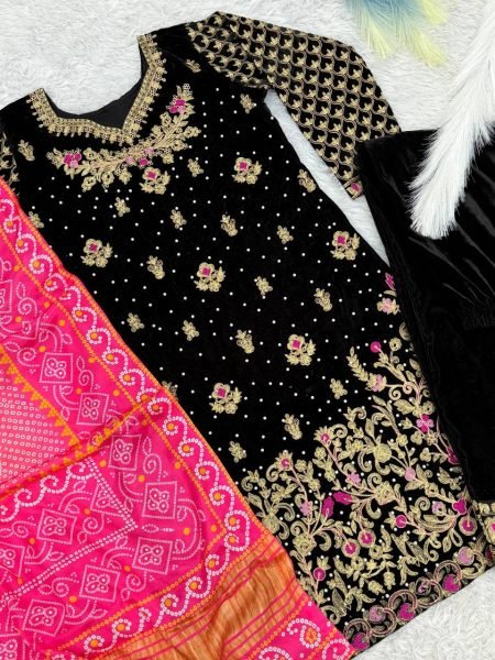 Premium Velvet Embroidery Winter Suit with Plazzo & Chinon Dupatta Ready To Wear Collection