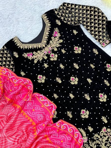Premium Velvet Embroidery Winter Suit with Plazzo & Chinon Dupatta Ready To Wear Collection