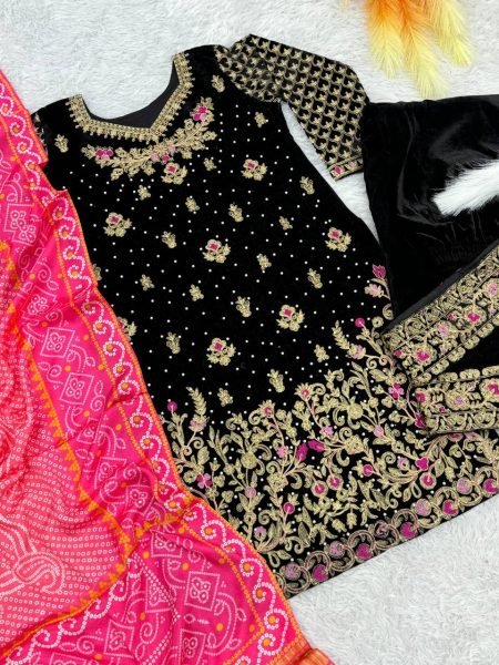 Premium Velvet Embroidery Winter Suit with Plazzo & Chinon Dupatta Ready To Wear Collection
