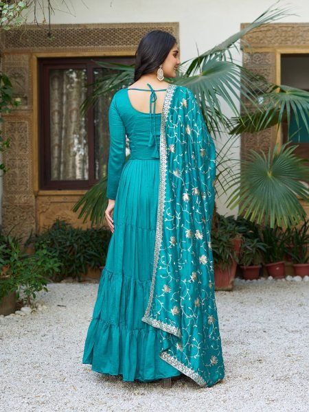 Premium Vichitra Silk Anarkali Gown with Heavy Sequence Embroidery   Matching Dupatta Set Anarkali Kurtis 