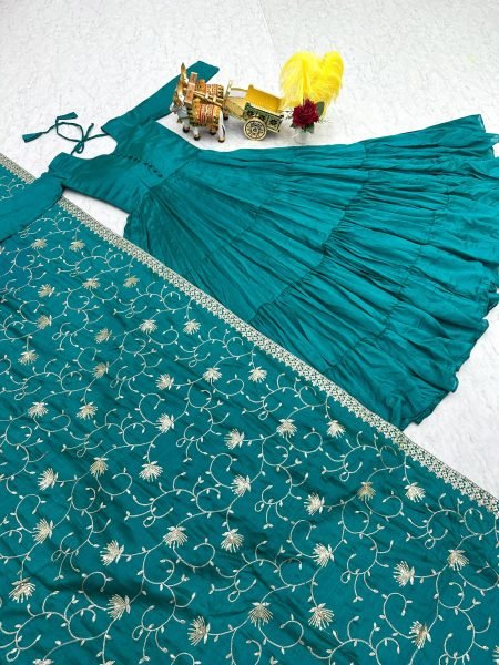 Premium Vichitra Silk Anarkali Gown with Heavy Sequence Embroidery   Matching Dupatta Set Anarkali Kurtis 