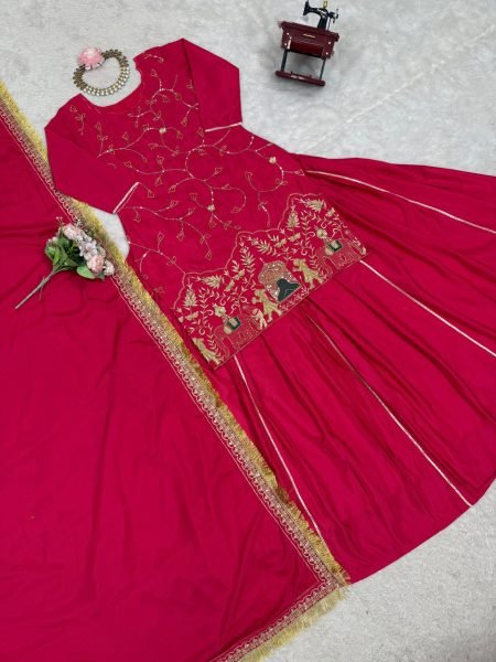 Premium Wedding Festive Suit Natural Crepe Silk Sequin   Thread Work Best Seller in Ready Made Suits Ready To Wear Collection