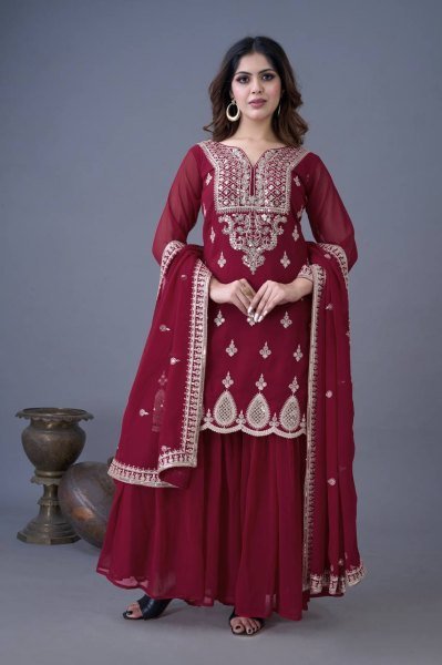 Premium Wedding Wear Heavy Embroidery Georgette Suit with Dupatta for Women  Ready To Wear Collection