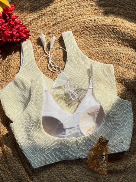 Premium White Handcrafted Pearl Moti Blouse - Wholesale Available  Blouse Collection