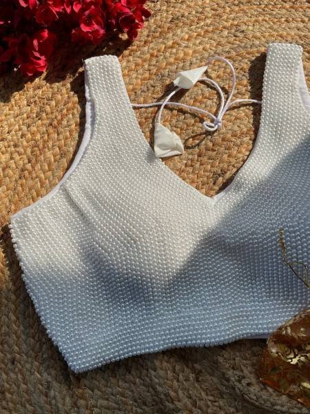 Premium White Handcrafted Pearl Moti Blouse - Wholesale Available  Blouse Collection