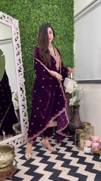 Premium Winter Velvet Suit Collection in Purple Ready to Wear Designer Outfit Ready To Wear Collection